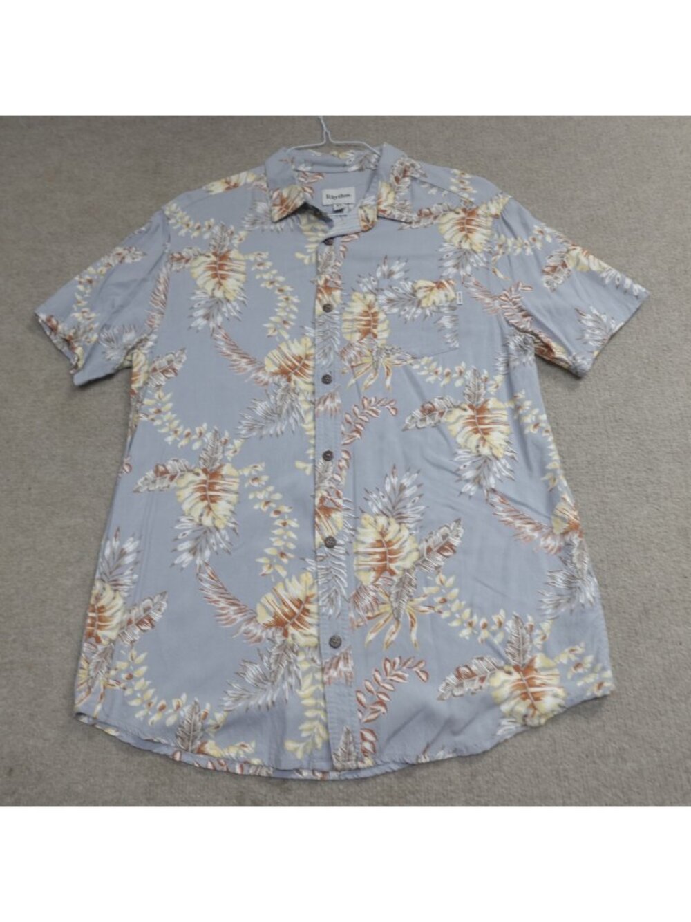 Rhythm Shirt Medium Blue Floral Print All Rayon Huckberry